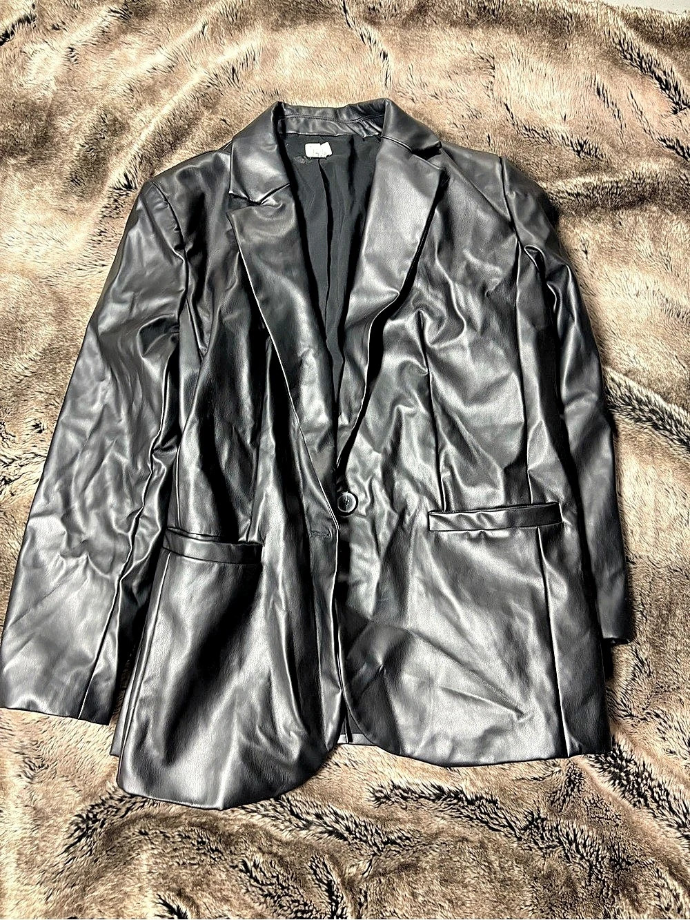a new day Faux Leather Blazer Black Size XL